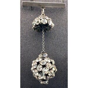 Art Deco Brooch Rhinestone Ball Drop Sterling Silver Bar Lavaliere Style